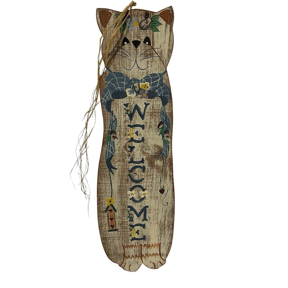 Handmade Wooden Cat Folk Art Cottagecore Distressed Primitive Farmhouse Vintage